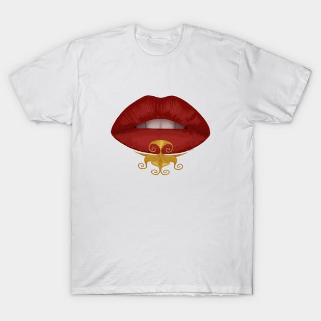 Red lips with golden accessory T-Shirt by Johka